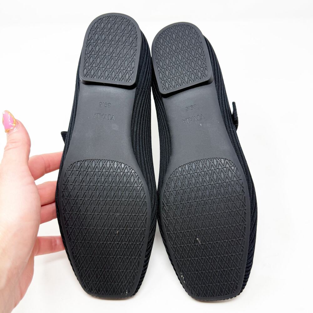 NWOB Vivaia Black Square Toe Mary Jane Flats Size EU 39.5 Machine Washable Knit - Picture 6 of 9